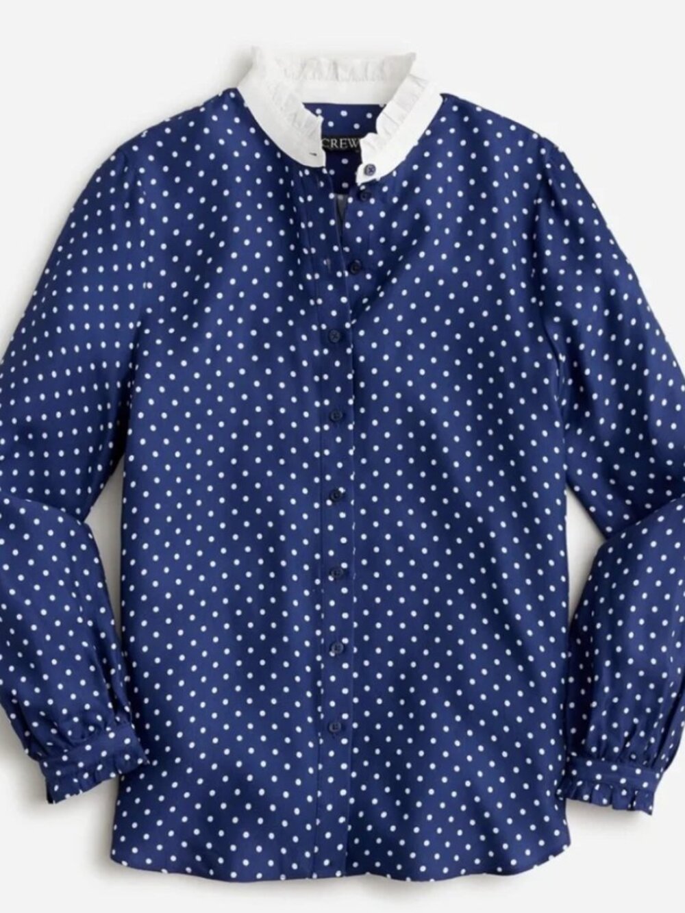 J. Crew drapey cupro-blend ruffle-trim shirt in dot